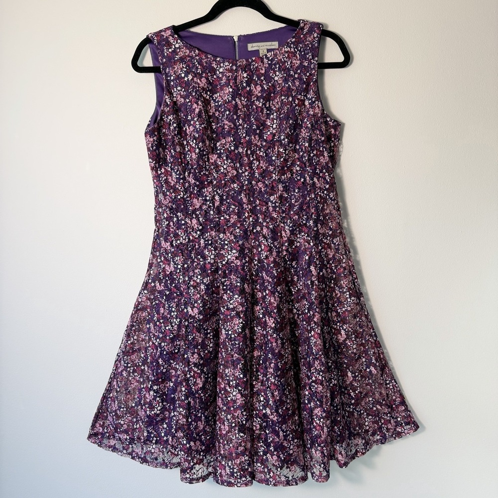 Danny & Nicole Purple Floral Lace Fit Flare Party Dress Women Size 8